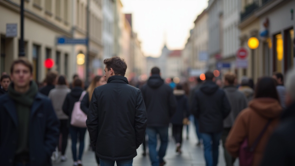Moderne Stadt mit unterschiedlich alten Menschen während der Stoßzeit auf belebter Straße
